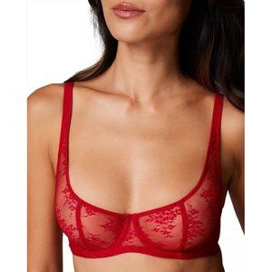 JOURNELLE Romy Demi Sheer Lace Underwire Bra Red 36D NEW